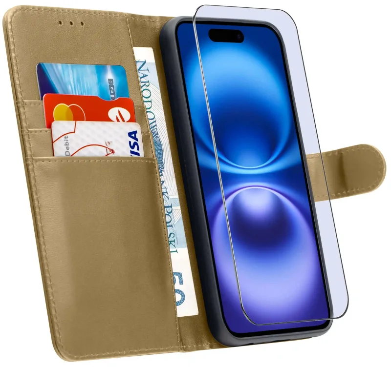etui-do-iphone-16-zlote-magnetyczne-z-klapka-ze-szklem