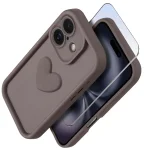 Etui do Iphone 16 silikonowe serce brązowe ze szkłem