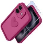 Etui do Iphone 16 silikonowe serce różowe ze szkłem