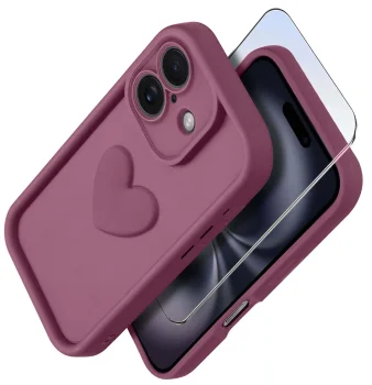 Etui do Iphone 16 silikonowe serce burgundowe ze szkłem