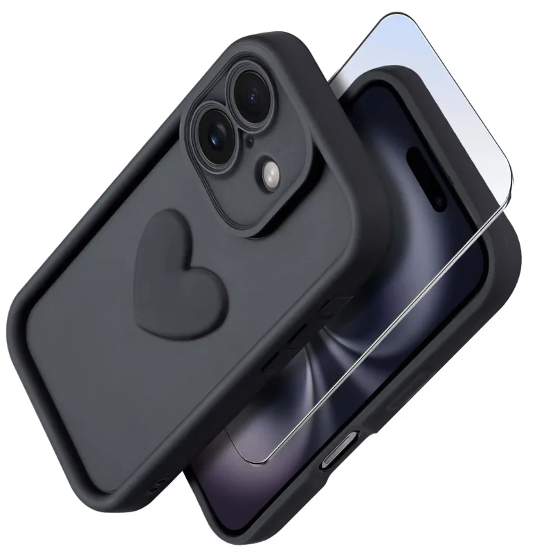 etui-do-iphone-16-silikonowe-serce-czarne-ze-szklem