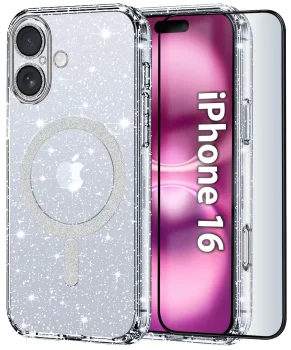 Etui do Iphone 16 magsafe brokatowe przeźroczyste ze szkłem