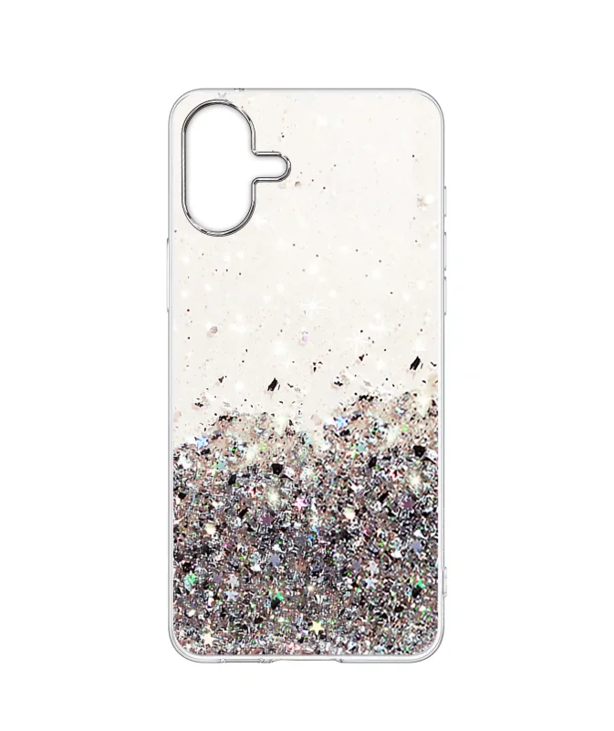 Transparentne etui glitter iPhone 16 – cienka obudowa z brokatem na telefonie
