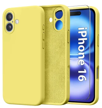 Etui do Iphone 16 żółte silikonowe ze szkłem