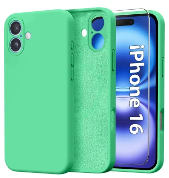 Etui do Iphone 16 miętowe silikonowe ze szkłem