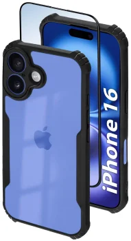 Etui do Iphone 16 przeźroczyste z czarną matową ramką ze szkłem