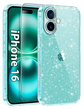 Etui do Iphone 16 bezbarwne z brokatem ze szkłem