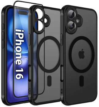 Etui do Iphone 16 Magsafe Matt czarne ze szkłem