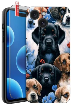 Etui do Iphone 15 malowane różne wzory z psem ze szkłem