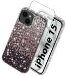 Etui do Iphone 15 silikonowe diamond fioletowe ze szkłem
