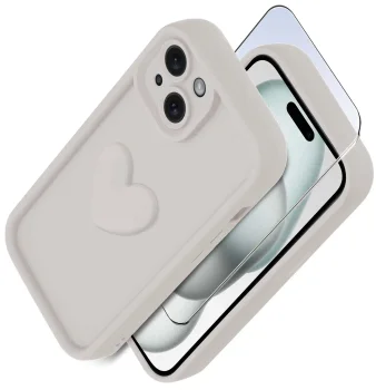 Etui do Iphone 15 silikonowe serce białe ze szkłem