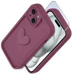 Etui do Iphone 15 silikonowe serce burgundowe ze szkłem