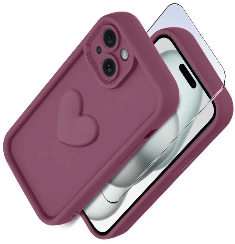 etui-do-iphone-15-silikonowe-serce-burgundowe-ze-szklem