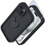 Etui do Iphone 15 silikonowe serce czarne ze szkłem