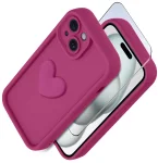 Etui do Iphone 15 silikonowe serce różowe ze szkłem