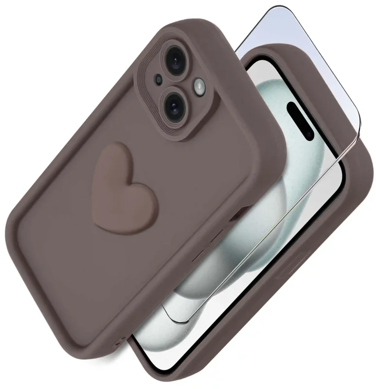 etui-do-iphone-15-silikonowe-serce-brazowe-ze-szklem