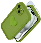 Etui do Iphone 15 silikonowe serce limonkowe ze szkłem