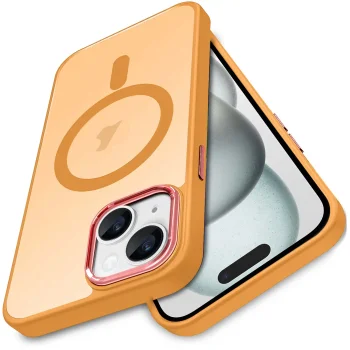Etui do Iphone 15 Magsafe matowe pomarańczowe + szkło