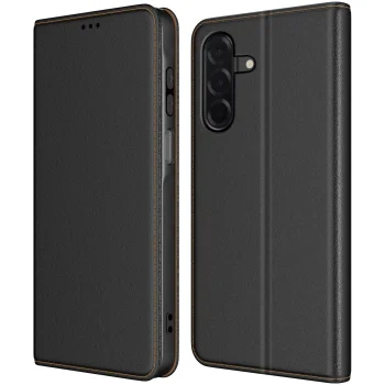 Etui do Samsung Galaxy A16 5G skórzane zamykane czarne ze szkłem