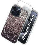 Etui do Iphone 15 Pro  silikonowe diamond fioletowe ze szkłem