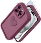Etui do Iphone 15 Pro silikonowe serce burgundowe ze szkłem