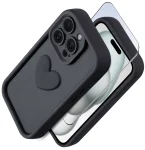 Etui do Iphone 15 Pro silikonowe serce czarne ze szkłem