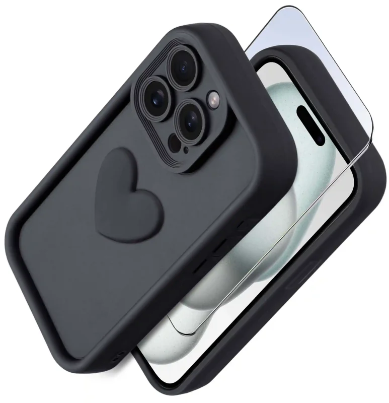 etui-do-iphone-15-pro-silikonowe-serce-czarne-ze-szklem