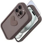 Etui do Iphone 15 Pro silikonowe serce brązowe ze szkłem