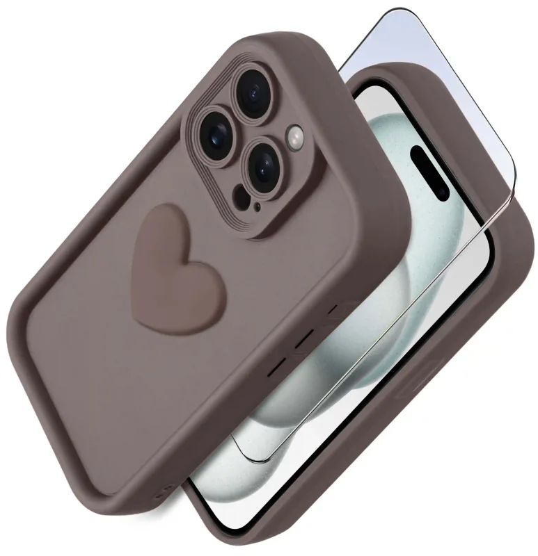 etui-do-iphone-15-pro-silikonowe-serce-brazowe-ze-szklem