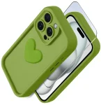 Etui do Iphone 15 Pro silikonowe serce limonkowe ze szkłem