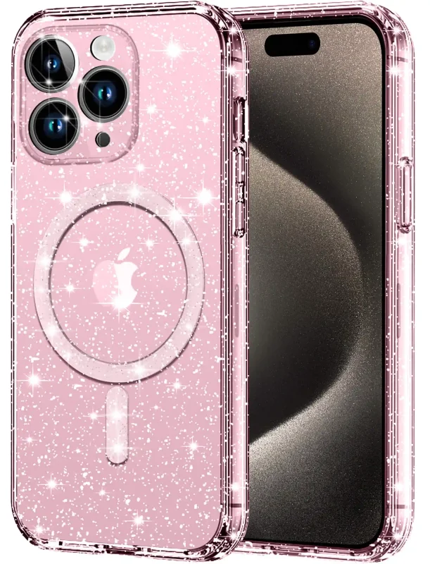 etui-do-iphone-15-pro-magsafe-brokatowe-różowe-ze-szklem