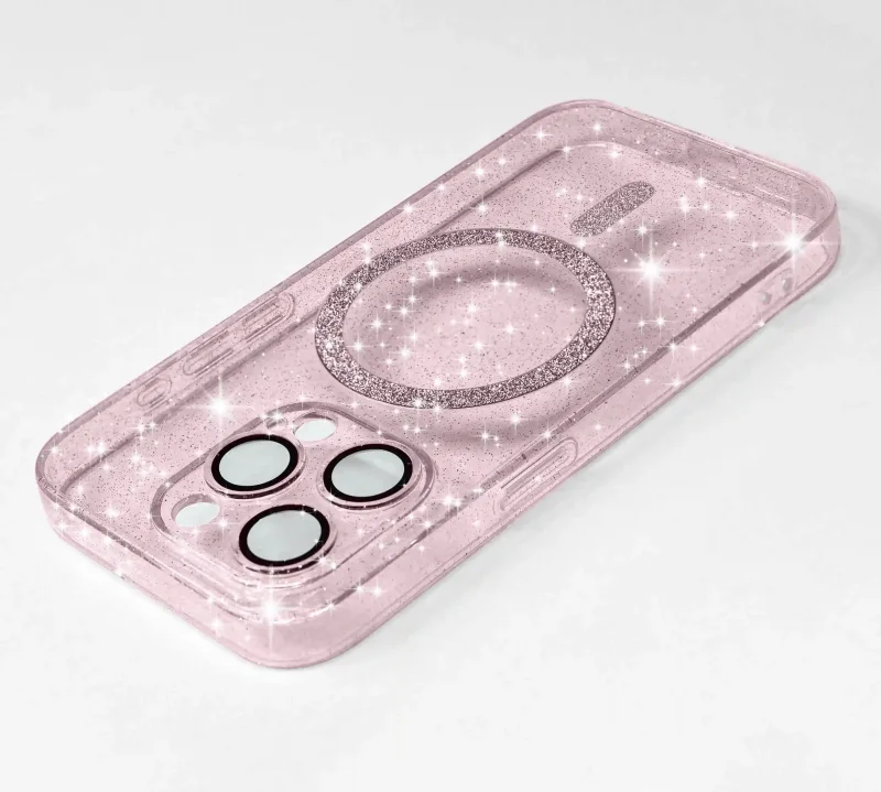etui-do-iphone-15-pro-magsafe-brokatowe-różowe-ze-szklem