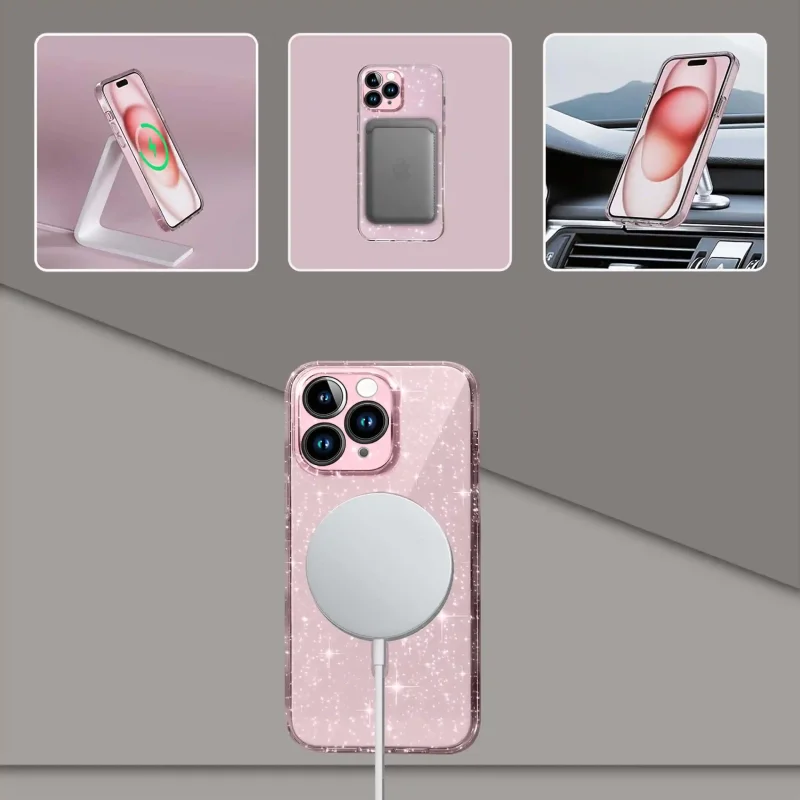 etui-do-iphone-15-pro-magsafe-brokatowe-różowe-ze-szklem