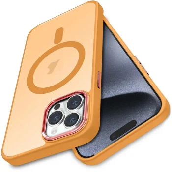 Etui do Iphone 15 Pro Magsafe matowe pomarańczowe + szkło