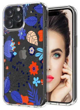 Etui do Iphone 15 Pro bezbarwne brokat wzór liście + szkło