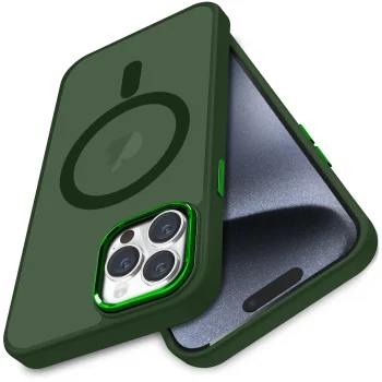 Etui do Iphone 15 Pro Magsafe matowe zielone + szkło
