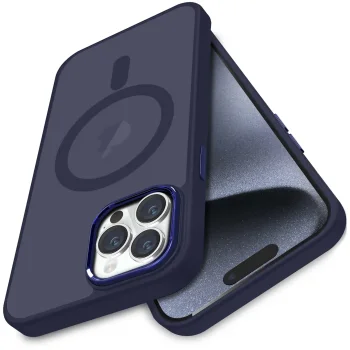 Etui do Iphone 15 Pro Magsafe matowe granatowe + szkło