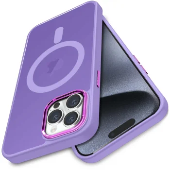 Etui do Iphone 15 Pro Magsafe matowe fioletowe + szkło