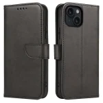 Etui do Iphone 15 Plus skórzane z klapka czarne + szkło