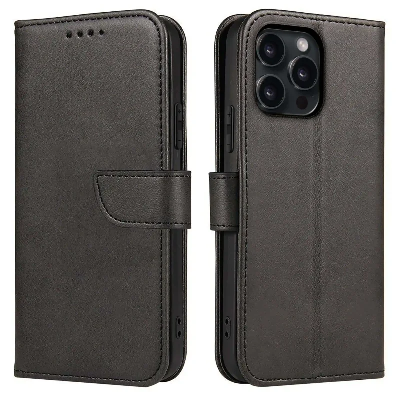 etui-do-iphone-15-pro-max-skorzane-z-klapka-czarne-ze-szklem