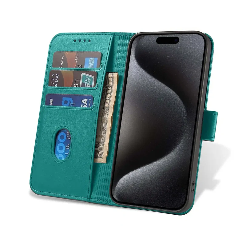 etui-do-iphone-15-pro-max-skorzane-z-klapka-turkusowe-ze-szklem
