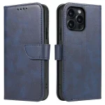 Etui do Iphone 15 Pro Max skórzane z klapka granatowe + szkło