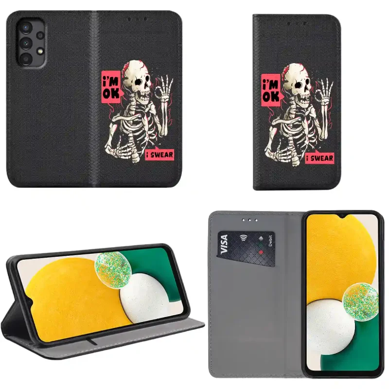 etui-do-samsung-galaxy-a52-a52s-5g-zamykane-malowane-wzor-szkielet-ze-szklem