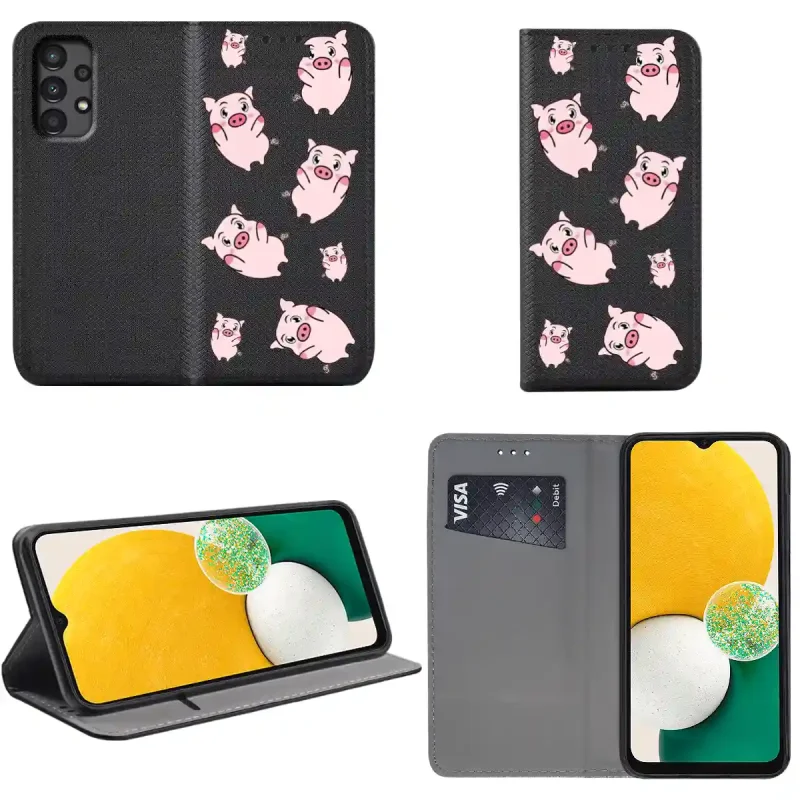 etui-do-samsung-galaxy-a52-a52s-5g-zamykane-malowane-wzor-swinki-ze-szklem
