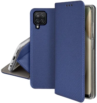 Etui zamykane do Samsung Galaxy A12 / M12 granatowe + szkło