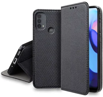 Etui zamykane do Motorola Moto E20 / E30 / E40 czarne + szkło