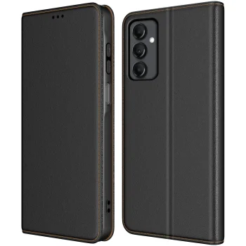 Etui skórzane zamykane do Samsung Galaxy A14 5G czarne + szkło