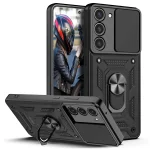 Etui pancerne ring do Samsung Galaxy S23 czarne z osłoną na aparat + szkło