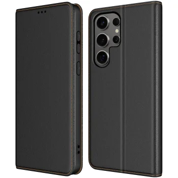 Etui do Samsung Galaxy S25 Ultra skórzane zamykane czarne ze szkłem