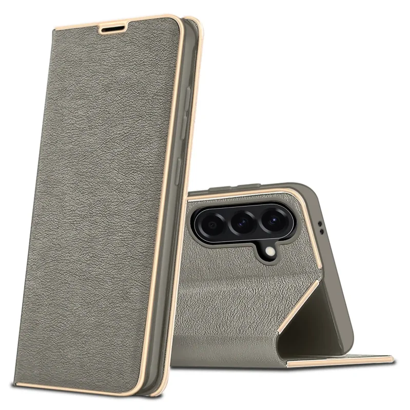 etui-do-samsung-galaxy-a26-eleganckie-zamykane-szare-ze-szklem